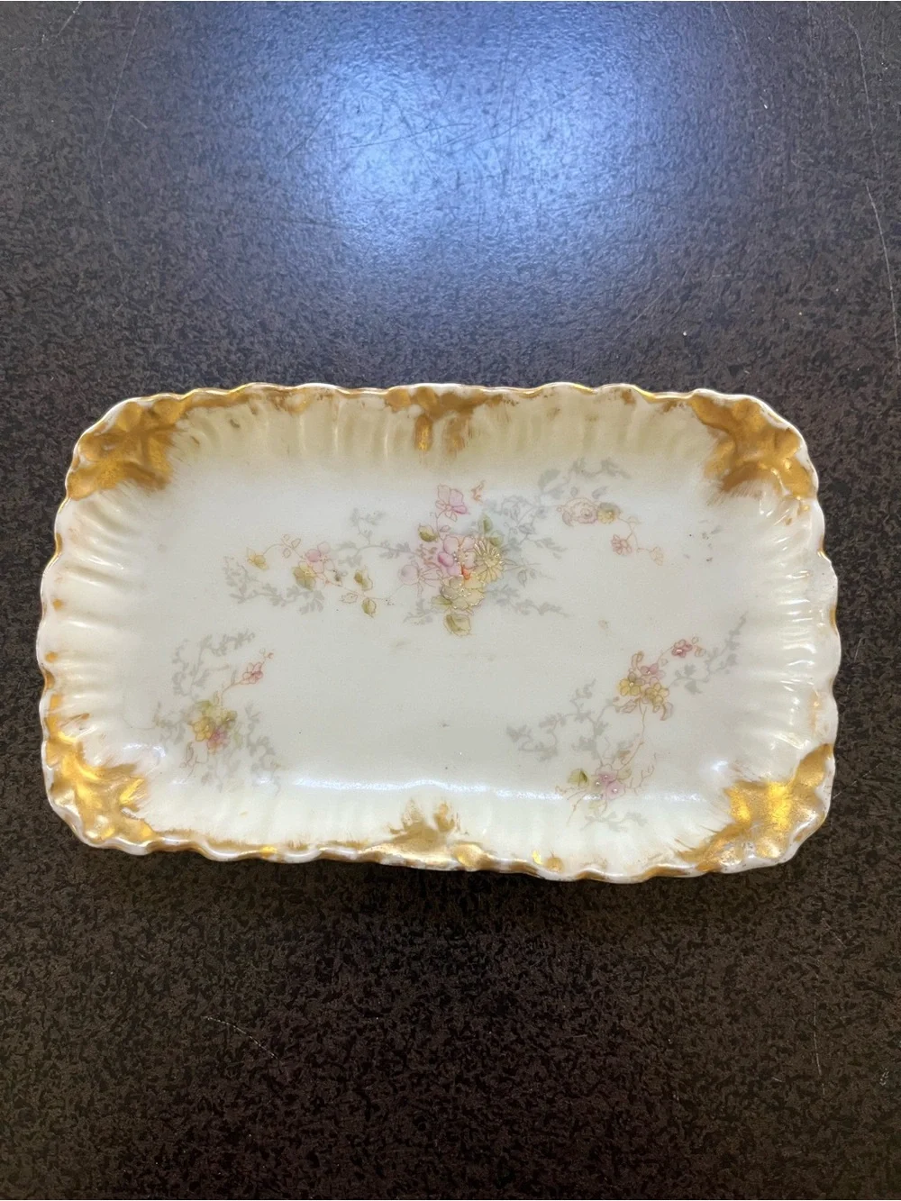 Limoges Antique Porcelain Floral Gold-Trim Trinket Dish
